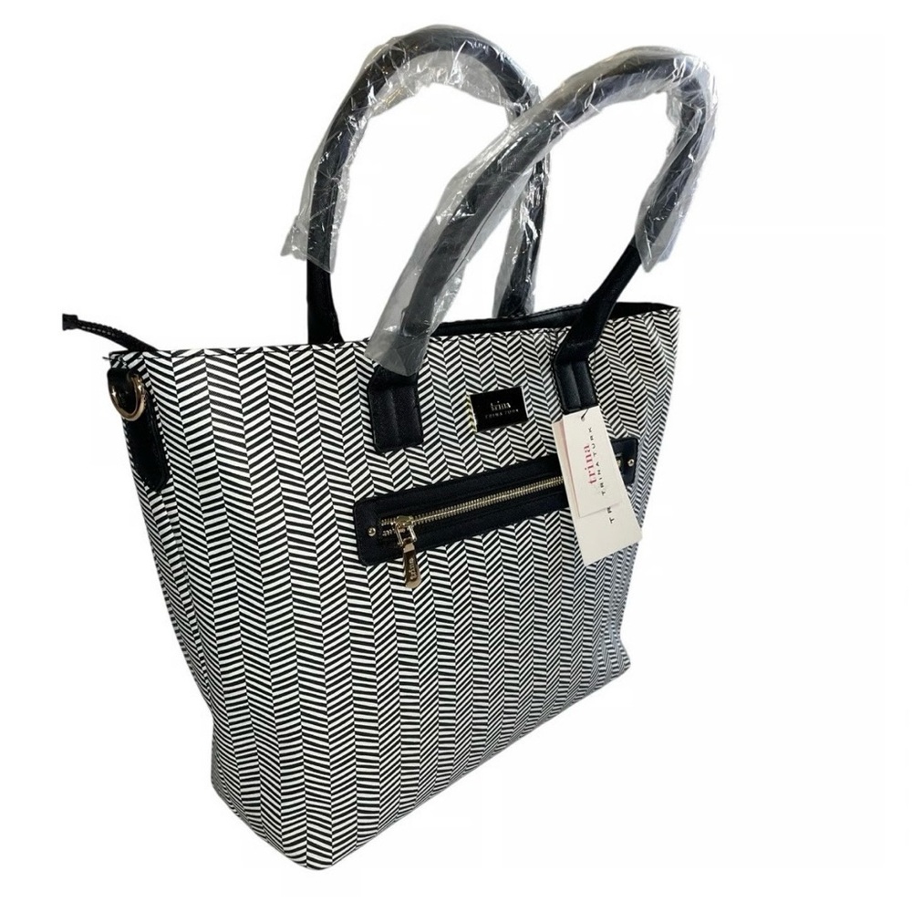 Trina Turk Herringbone Vegan Leather Tote – Black & White (NWT)